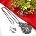 Oxidized Peacock Style Pendant & Chain with Earrings